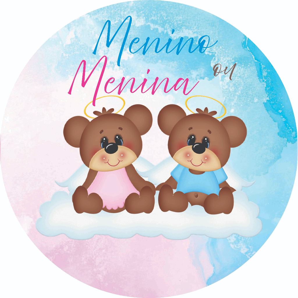 Painel Redondo Personalizado Veste Fa Cha Revelação/Ursinho Menino ou Menina 03–Festa/Eventos/Haste Flexível ou Elástico