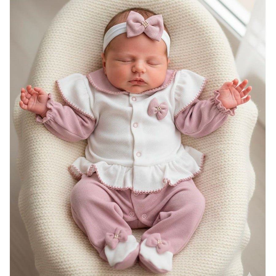 Macacão Manga Longa Menina Doce Sonho Lacinho Aurora Rosê/Marrom/Cerde/Marsala