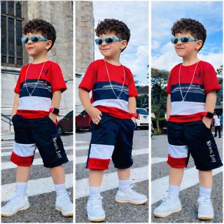 Conjunto de menino casual infantil bermuda e camisa estampada modelo natal e ano novo 2 a…