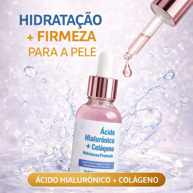 Serum ou Creme de Ácido Hialurônico com Colágeno Anti Idade Rejuvenescedor Hidrata e Firma a Pele