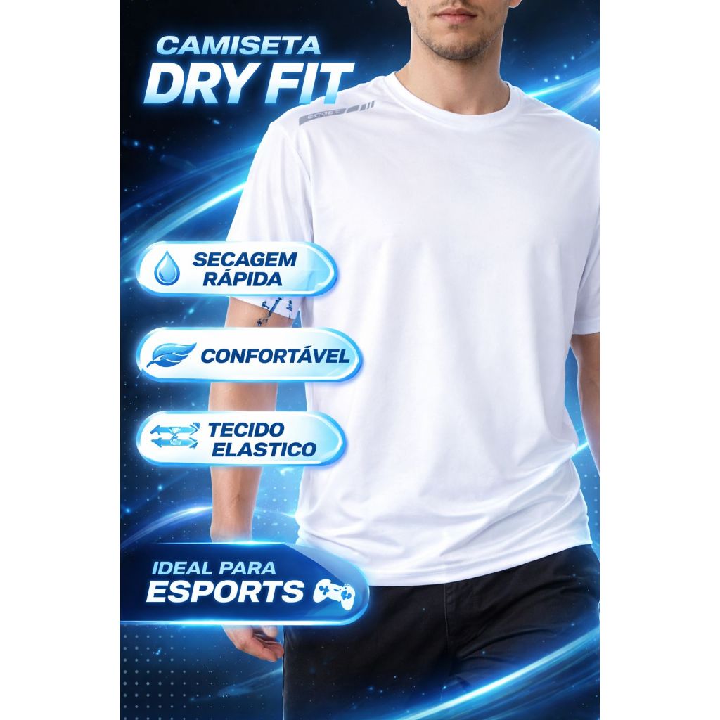 Camiseta Masculina Manga Curta  Esportiva  Secagem Rápida  Respirável 100% Poliéster