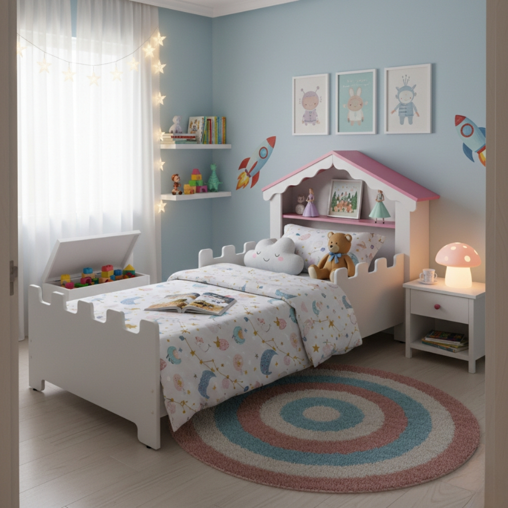 Cama Casinha Infantil E Colchão Incluso Castelo Menina Montessoriana Quarto Temático Seguro