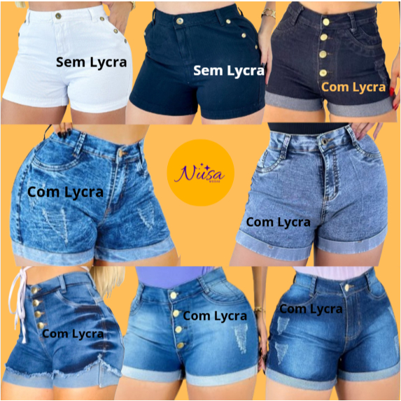 Short Jeans Feminino Diversos Modelos Cintura Alta Levanta Bumbum com Lycra e sem Lycra, Nusa Modas
