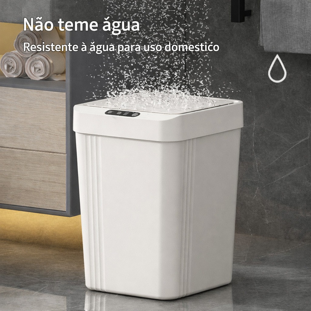 Lixeira Automática Inteligente 13 Litros com Sensor Branco + Azul Cinza