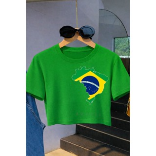 Blusa Cropped de Algodão Premium Estampado BANDEIRA BRASIL COPA + ENVIO RÁPIDO em Oferta na Shopee