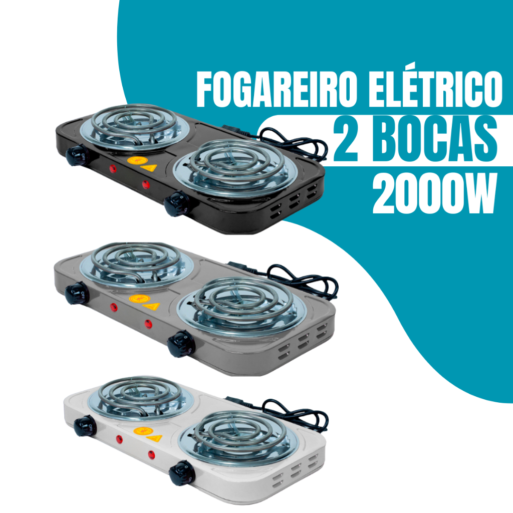 Imagem Fogão Fogareiro Elétrico Portátil Cooktop Camping 2 Bocas 2000w 110v/220v
