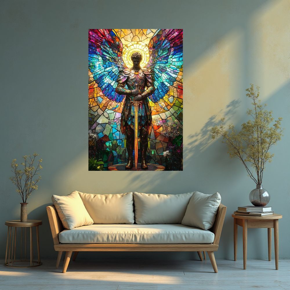 Quadro Decorativo Arcanjo Miguel Anjo Religioso para Sala Quarto 1 Tela
