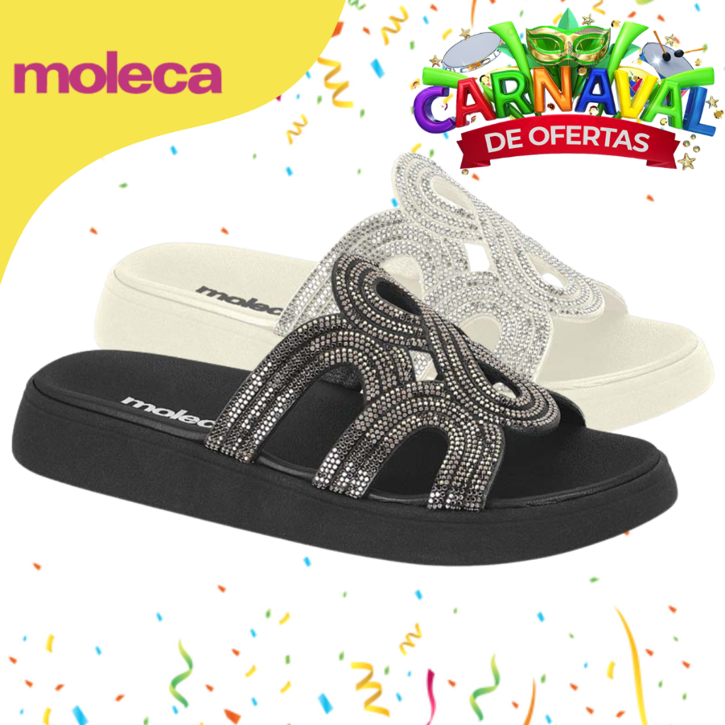 Tamanco Feminino Moleca Slide Flatform Strass Brilho Tira Prata Confortavel Festa Original