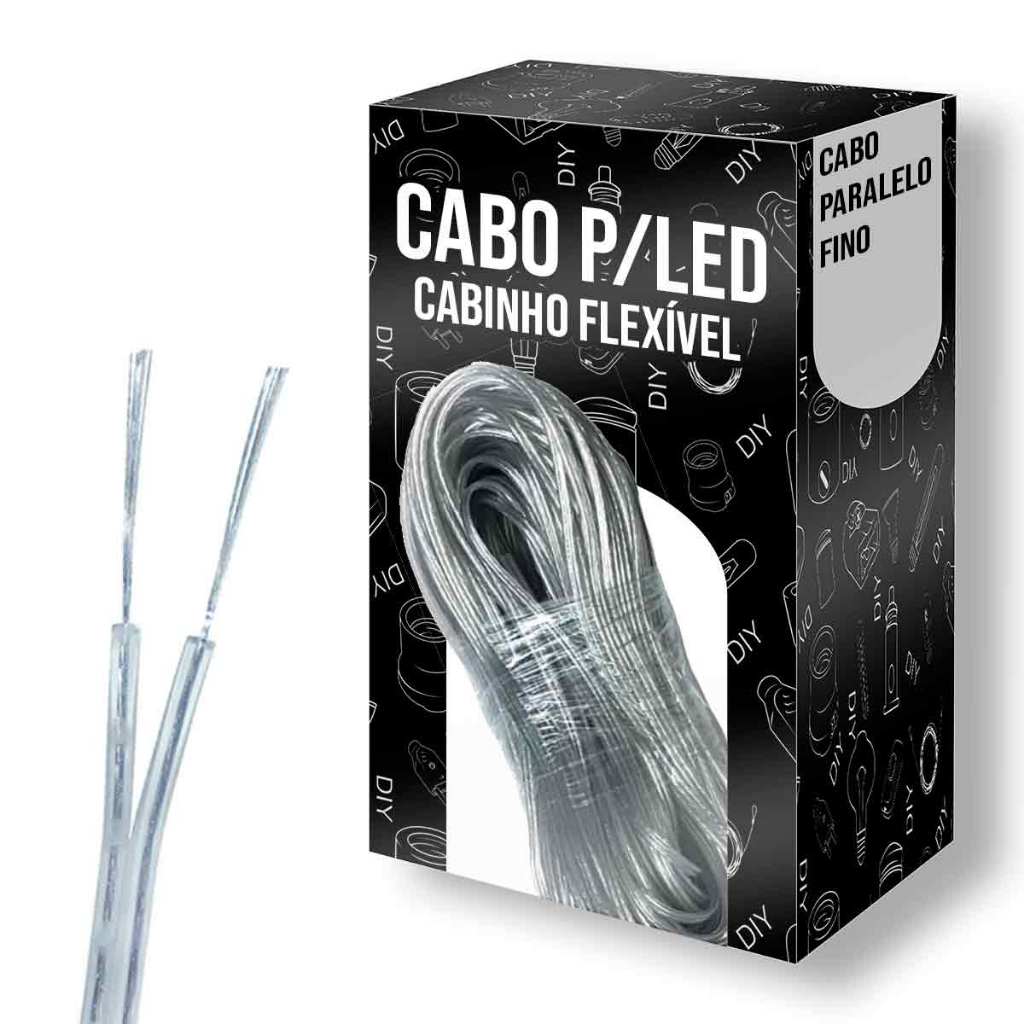 Fio Fino Cabo Paralelo Cristal Flexível 1,3mm 2x0,15 P/ montagem, manutenção ou instalação Fita Led E Led Neon