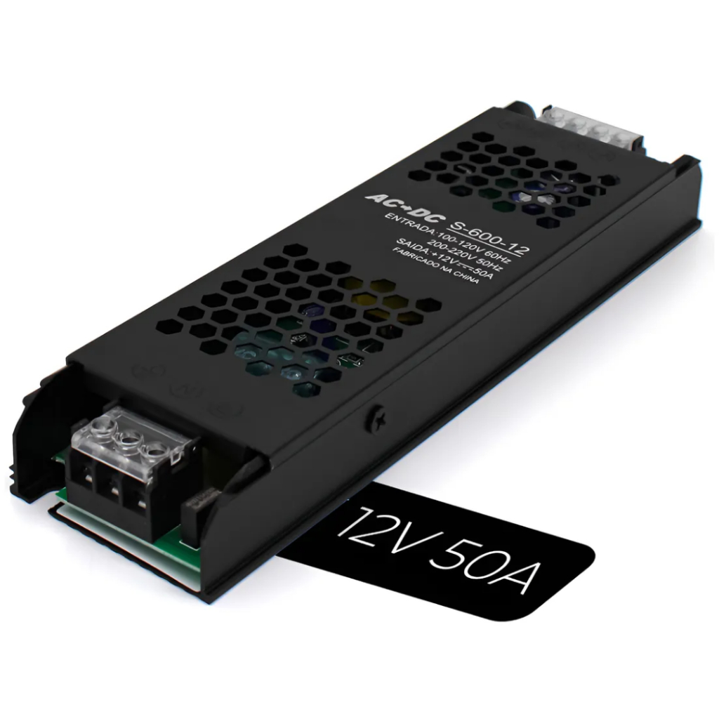 Fonte Chaveada Metalica Slim 600W 12V 50A Cftv Fita Led Som