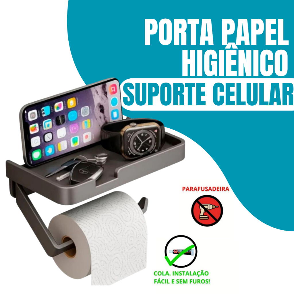 Suporte Papel Higiênico Alumínio Apoio Para Celular  Fixo na Parede Sem Furos Porta Papel Multiuso em Oferta na Shopee