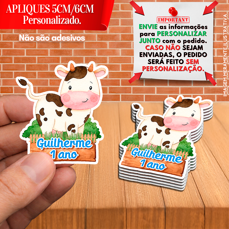 30 Apliques Personalizados Fazendinha para Lembrancinhas Caixa Caixinhas Milk Pirâmides tubetes e outros.