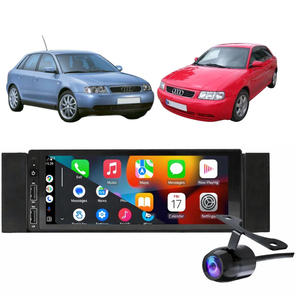 Kit Central Multimidia 1 Din Carplay Android Auto Audi A3 1997 A 2006 Preto