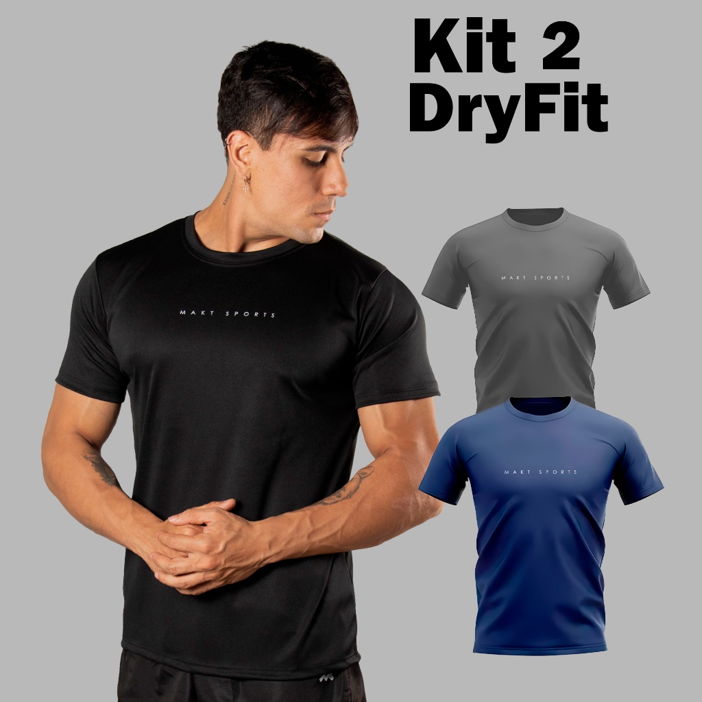 Kit 2 Camiseta Dry Masculina Manga Curta Academia Corrida CrossFit Fitness Poliester Premium Esporte