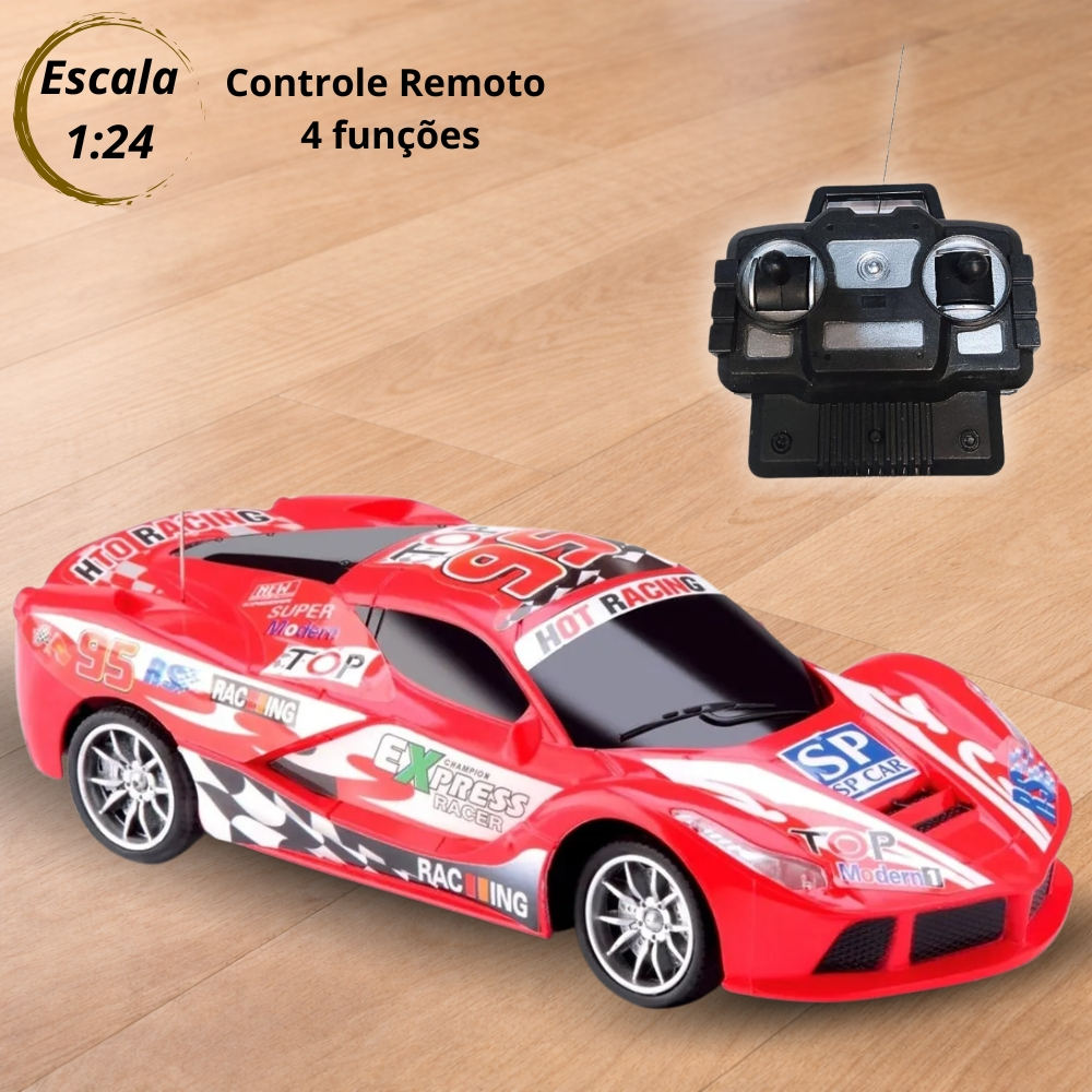 Carro Carrinho de Controle Remoto Brinquedo de Menino Corrida 4 Funções Vermelho Redline Race