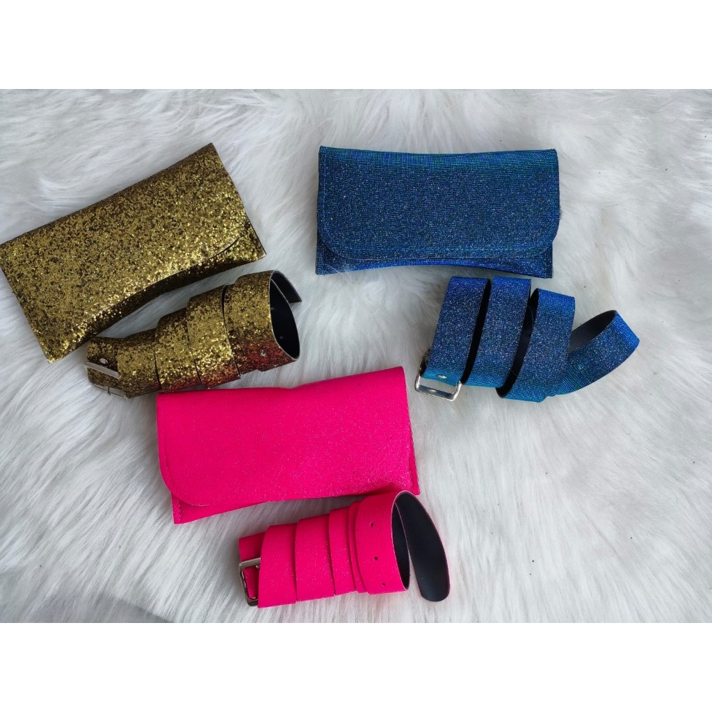 Kit 3 Pochetes Cinto Juliete Novidade Tendencia Carnaval Balada Festival Brilho Glitter Estilo Blogueira