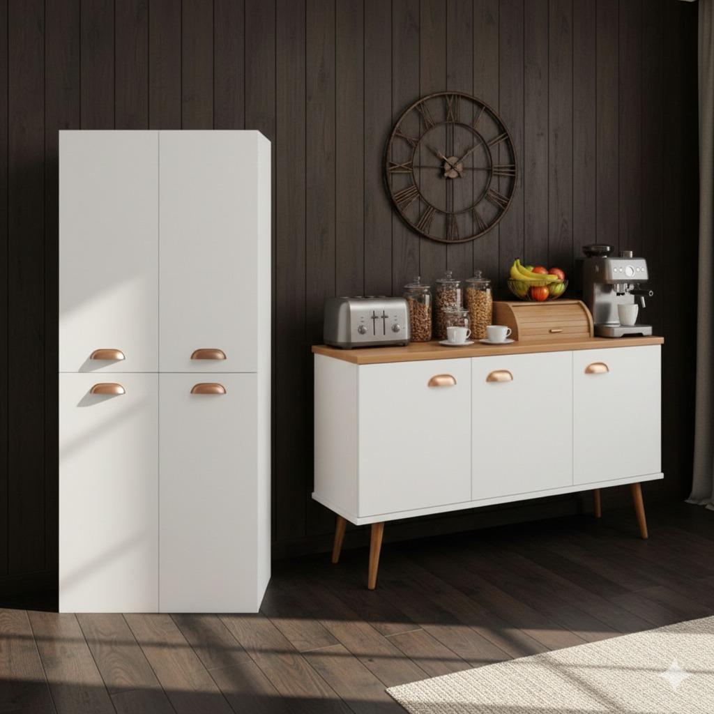 QUEIMA DE ESTOQUE - Kit Armário 4 Portas Multiuso + Buffet Retrô 3 Portas Moderno — imagem 2 de 2