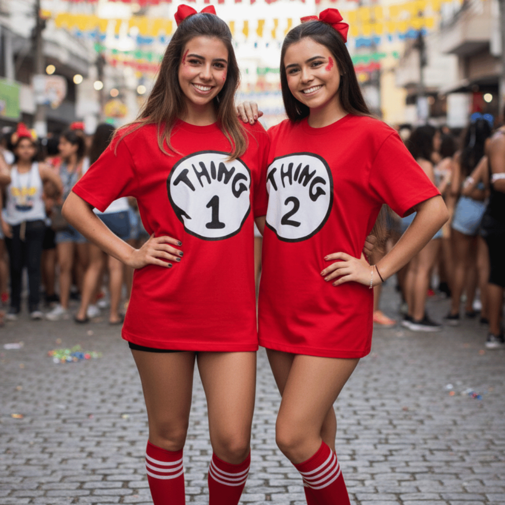 Kit 2 Camisetas Carnaval Dupla Coisa 1 E Coisa 2 Best Friends Bloquinho Carnaval Em Algodão 100$ Estampa Premium