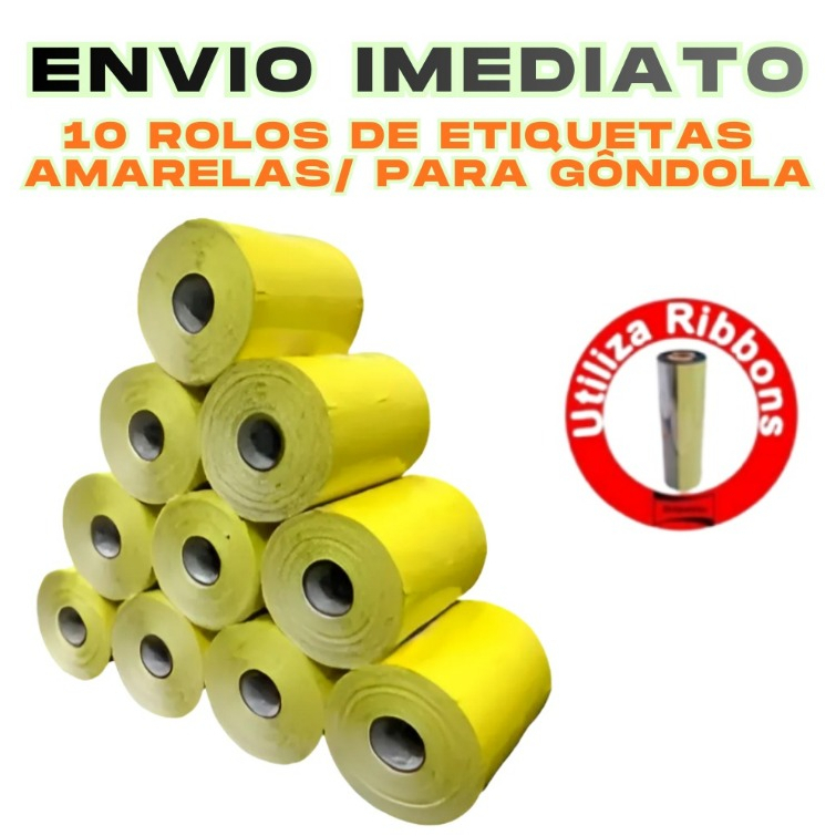*ENVIO IMEDIATO*  10 (DEZ) ROLOS ETIQUETA GÔNDOLA (AMARELO)  ZEBRA/ARGOX/ELGIN (NECESSITA DE RIBBONS em Oferta na Shopee