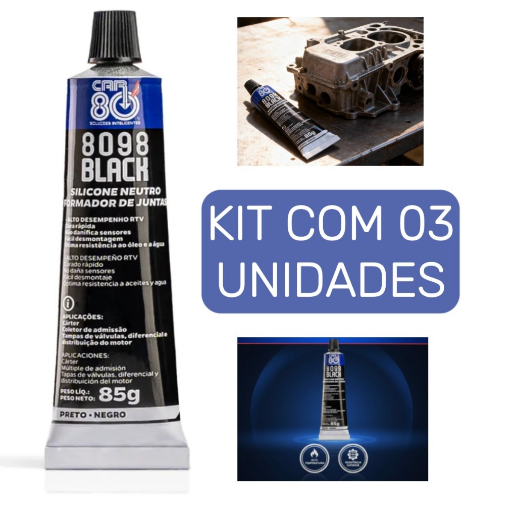 Kit 3 Cola Silicone Preto Car80 8098 Black Alta Temperatura Vedação Motor E Câmbio em Oferta na Shopee