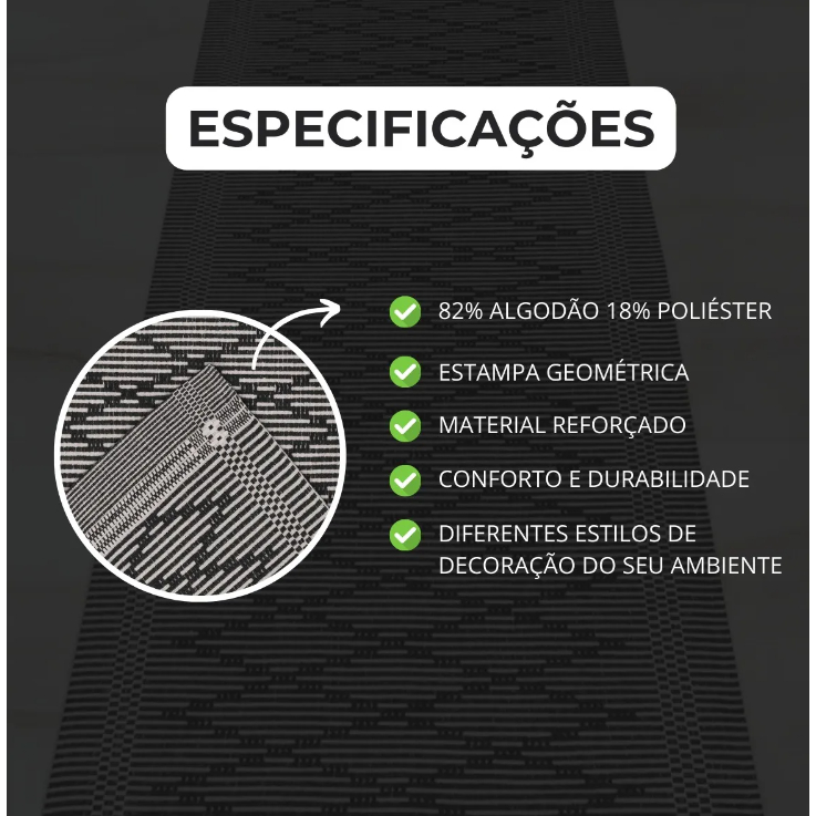 Tapete Passadeira Grande  Safira 2,00m x 0,47cm para Cozinha Corredor