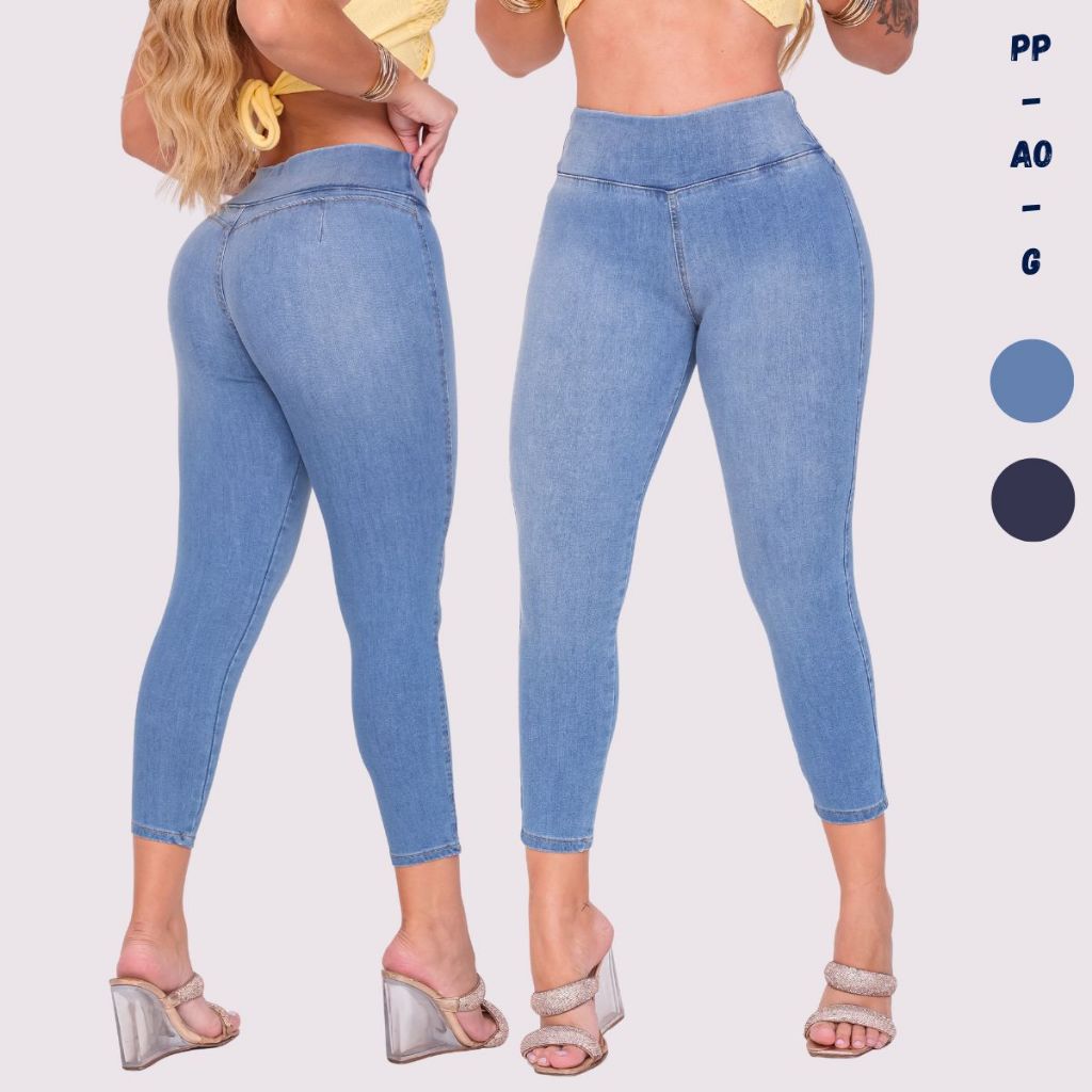 Calças Jeans Femininas Modeladoras Cintura Alta com Elastano Skinny Confortável em Oferta na Shopee