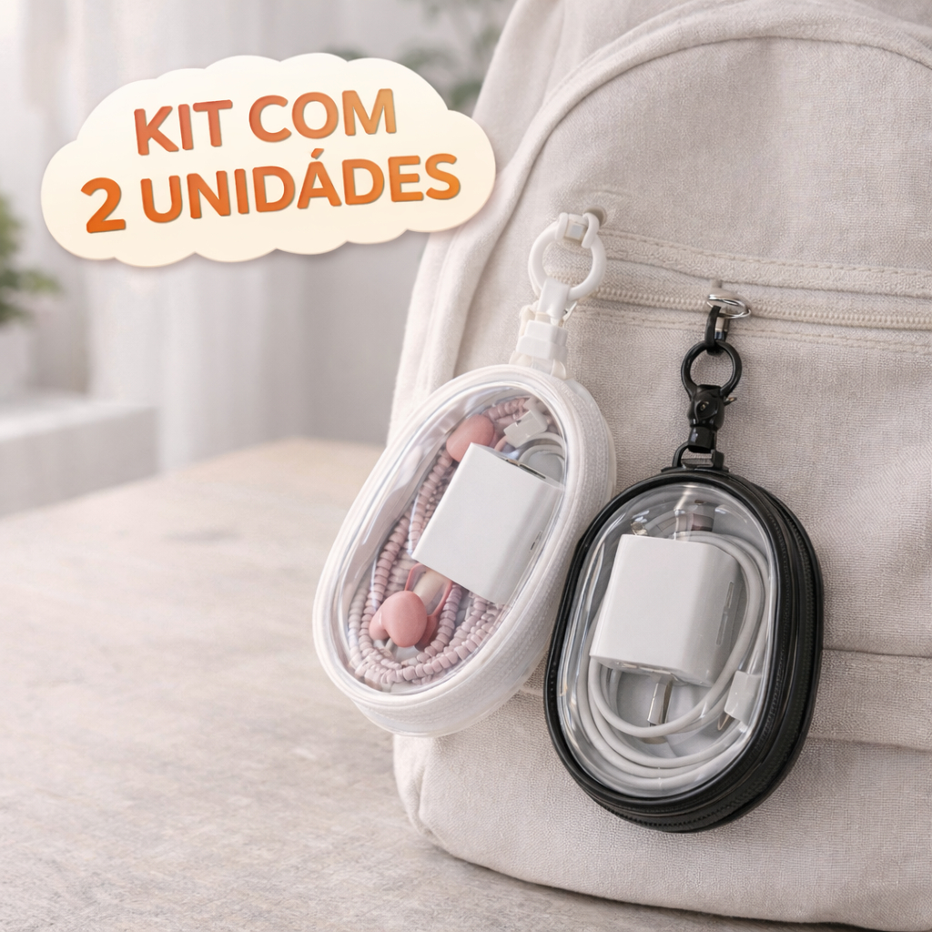 Kit 2 Mini Bolsa Portátil Com Zíper Transparente Para Carregador Fone de Ouvido e Acessório Viagem