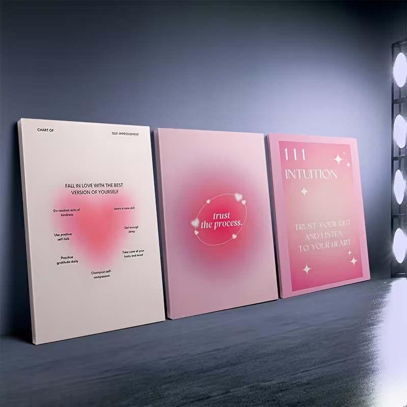 Kit 3 Quadros Decorativos Aura Angel Number 111 Intuition Trust The Process Pink Aesthetic Quarto