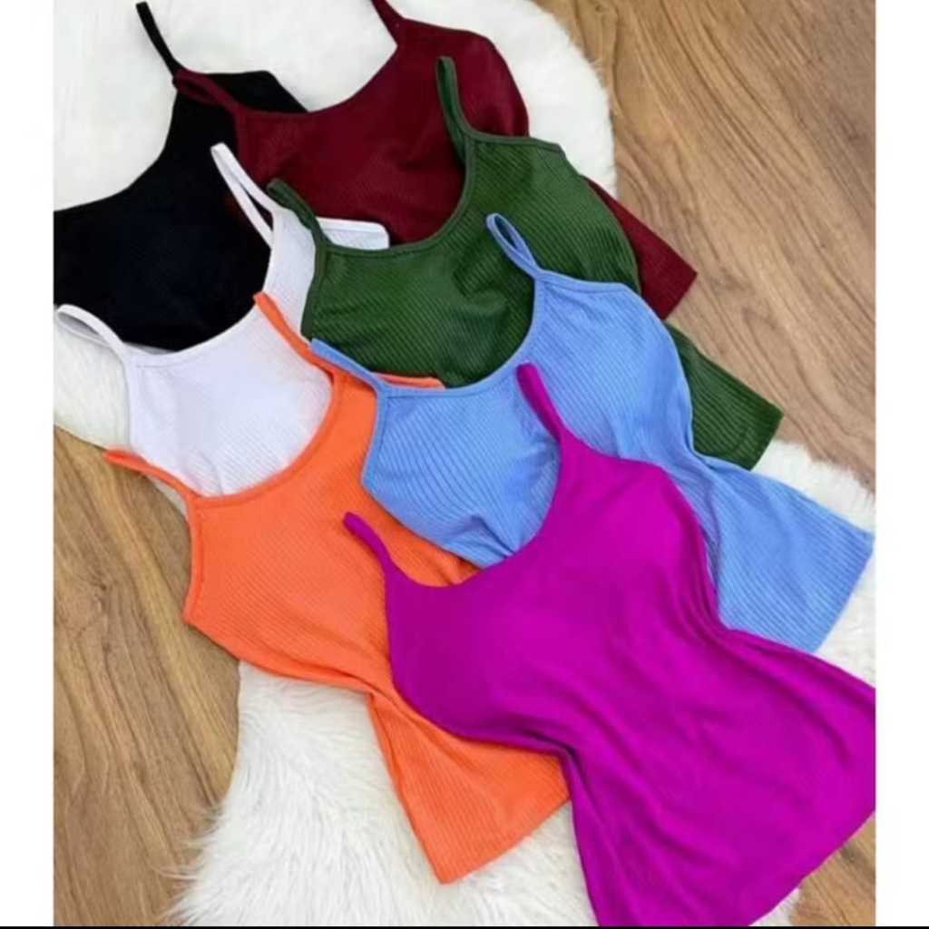 kit 1/2/3  Regatas Ribana Canelada Premium com Bojo com Alça com ajuste Blusinha Canelada Feminino Envio Imediato em Oferta na Shopee