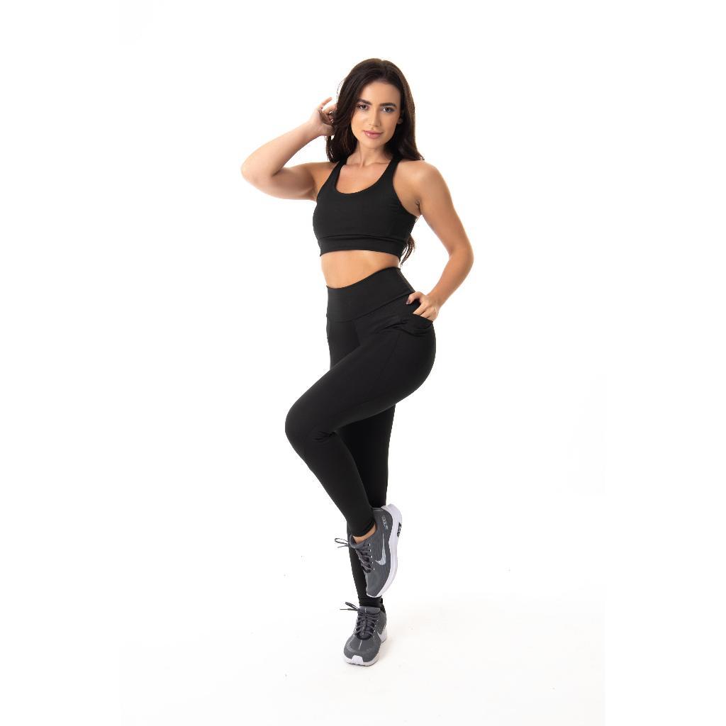 Calça Legging Com Bolso Lateral Feminina Suplex Cintura Alta Academia Treino Crossfit Caminhada