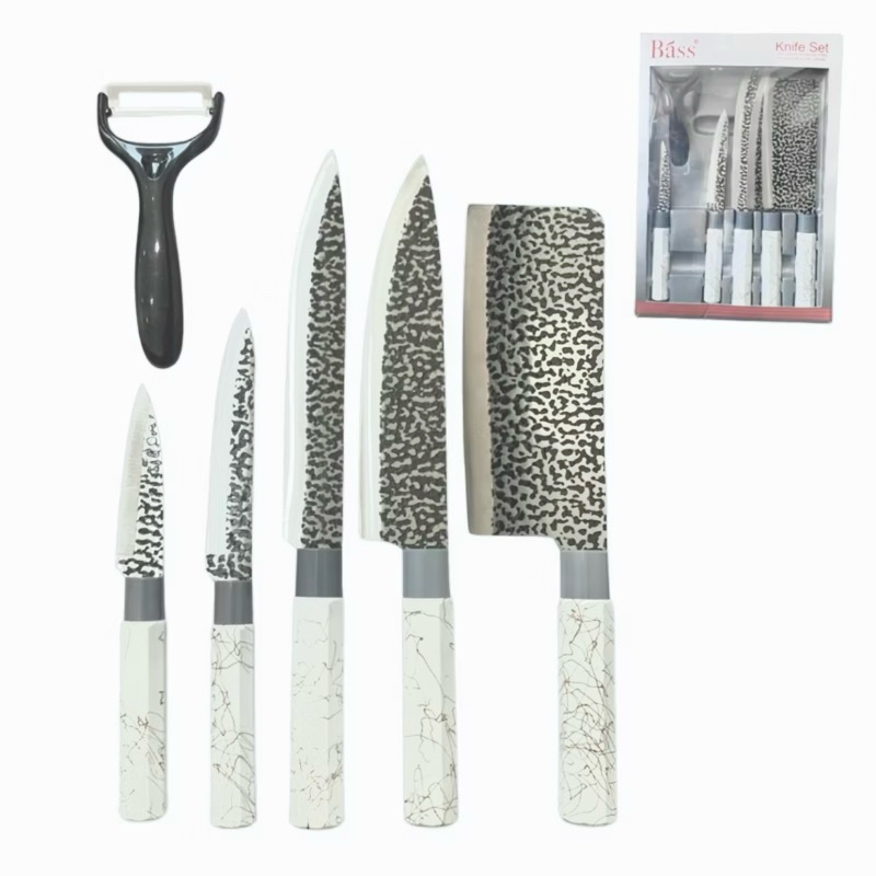 Kit facas de cozinha/Churrasco Profissional Antiaderente 6 Peças Preto/colorido