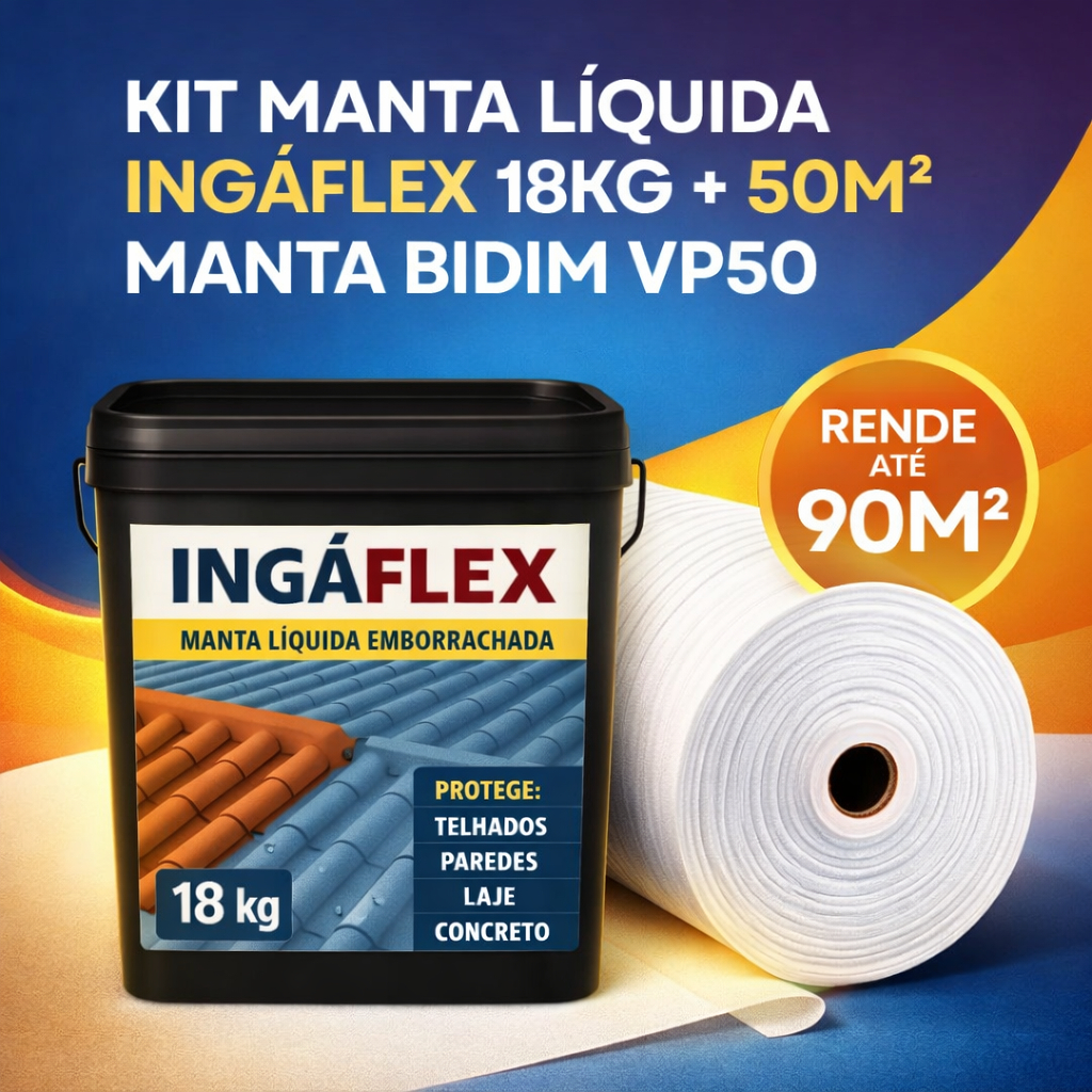 Kit Manta Emborracha Ingaflex 18kg + Manta Tipo Bidim VP50 50m²  Proteção para Lajes Telhados Parede