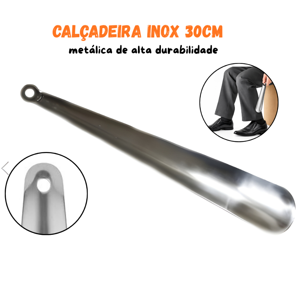 Calçadeira Inox Premium 30cm Para Sapato Tênis e Bota Calçador Metal Resistente Conforto ao Calçar