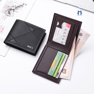Carteira Slim Masculina de Couro PU Porta Documentos e Cartão com Visor Transparente