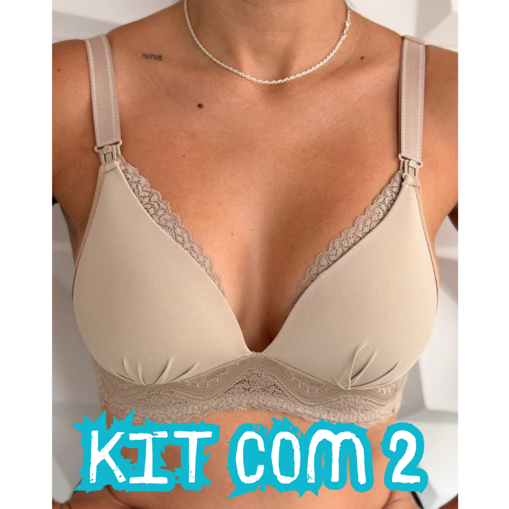 Kit 2 Sutiã Amamentação Bojo Soft Alça Larga Com Renda em Oferta na Shopee