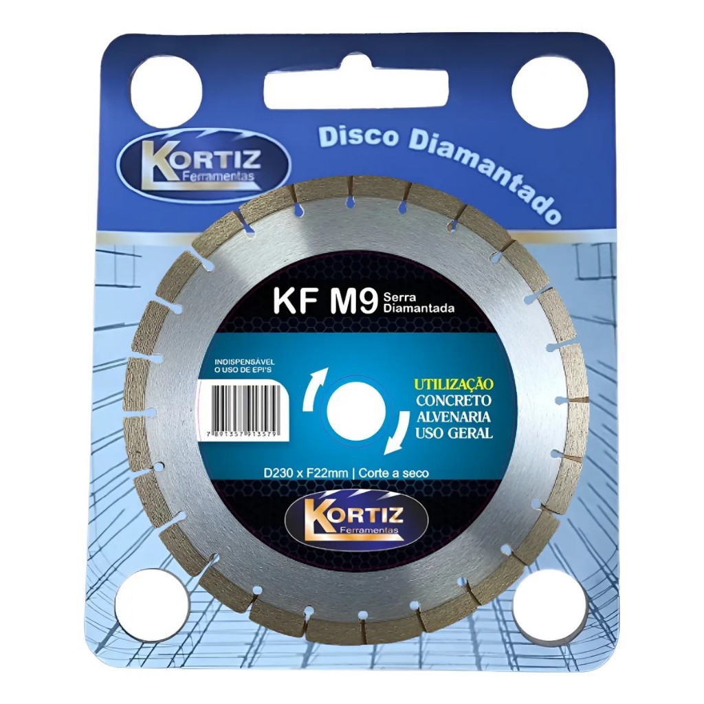 Disco Corte Diamantado 230mm 9" Segmentado Corte A Seco e Refrigerado Concreto Alvenaria Maquitao Kortiz K
