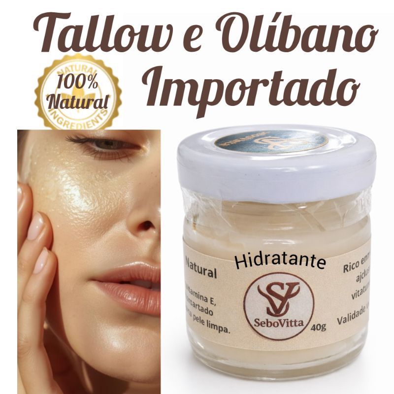 Hidratante Tallow e Olíbano puro/100%natural/aroma terroso/trata mancha/dermatite/psoríase/40g