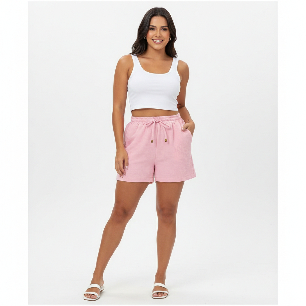 Kit 3 Shorts com bolso Malha Duna e Canelada Leve e Soltinho - Praia, Verão, Casual Confortável