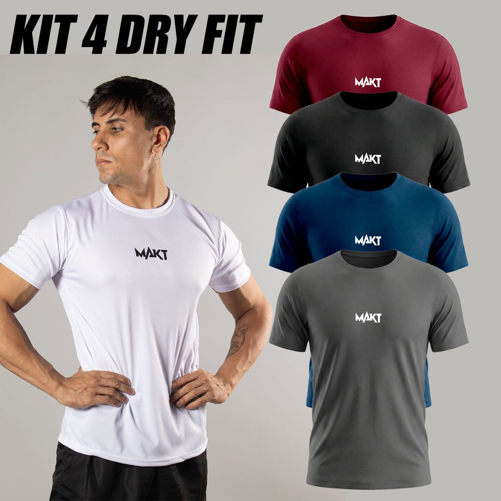 Kit 4 Camiseta Dry Fit Masculina Manga Curta Academia Corrida CrossFit Poliester Fitness Premium L02
