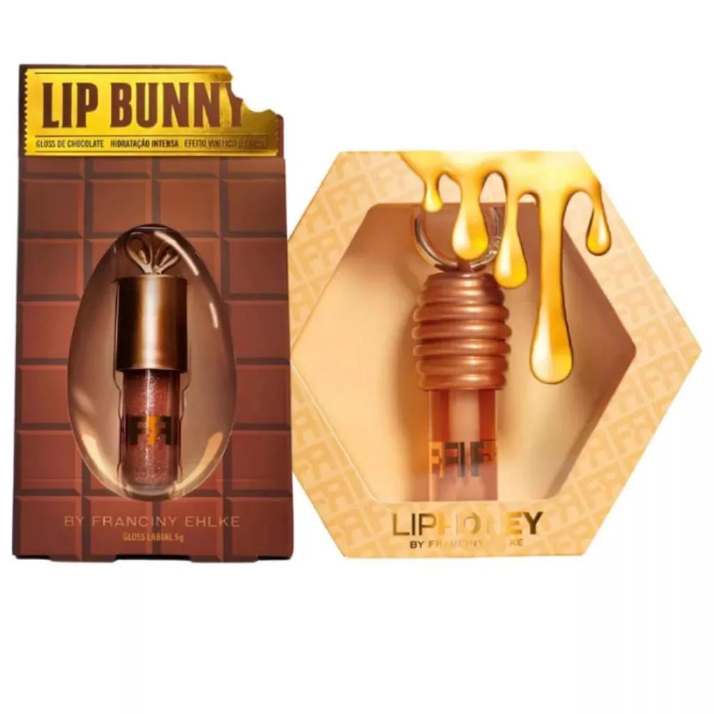 Kit Gloss  Lip Honey + Lip Bunny + Hidratação e Brilho Intenso Efeito Bocão Gloss Labial Liphoney