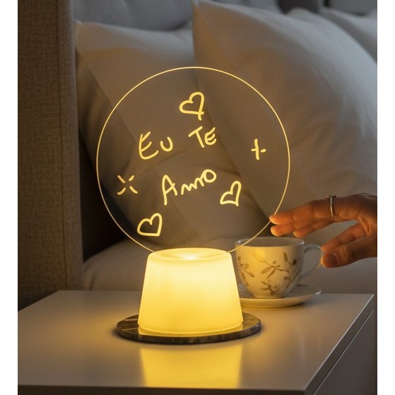 Luminária Led 3D Redonda Bateria Tela p/ Escrever Abajur Mesa Decoração Presente Namorados Dia Mães