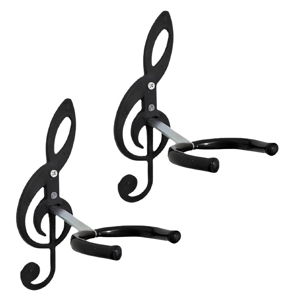 Imagem Kit 2 Suportes de Parede PRETO para Violão, Guitarra, Ukulele, Baixo – Design Clave de Sol