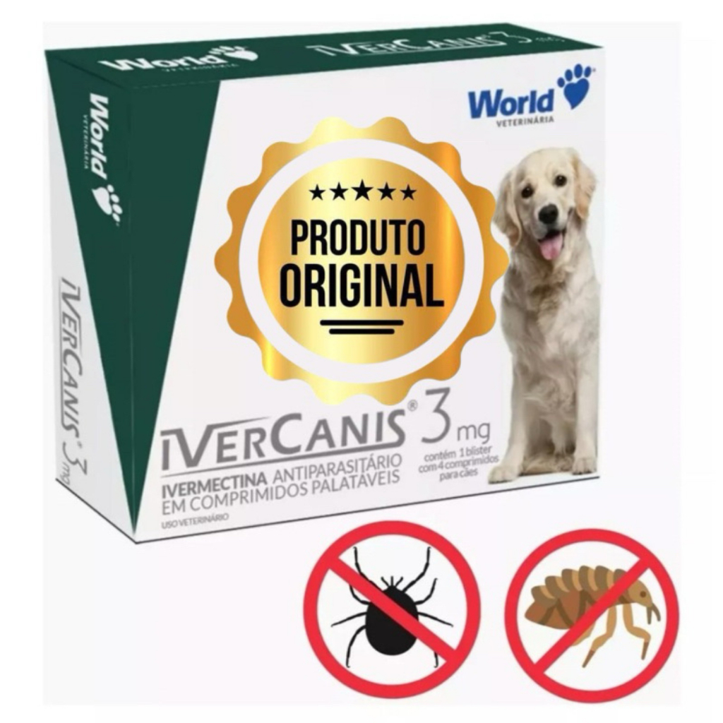 Remedio para carrapato, pulgas e sarna Ivercanis 3mg C/4 Comprimidos - World em Oferta na Shopee