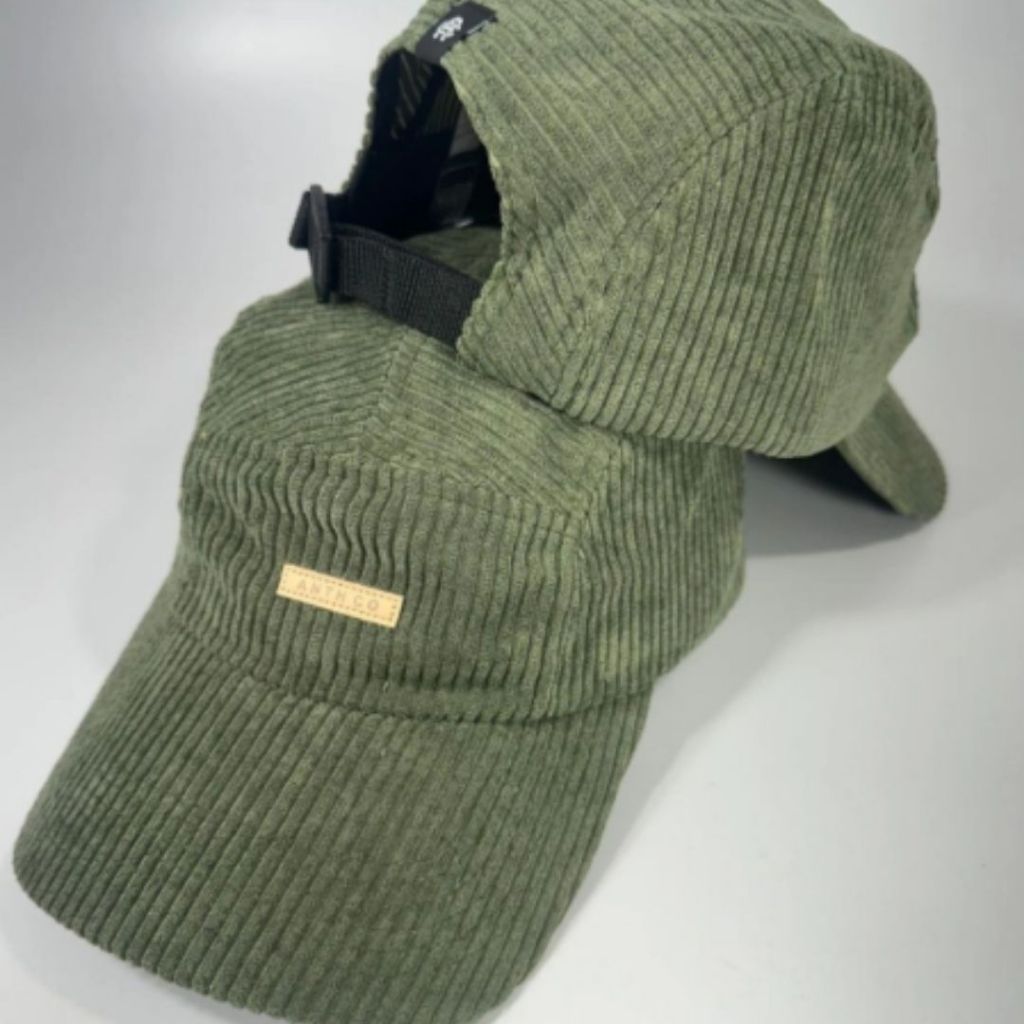 Boné Five Panel Veludo Verde Militar Aba Curva Verde – Streetwear Ajustável