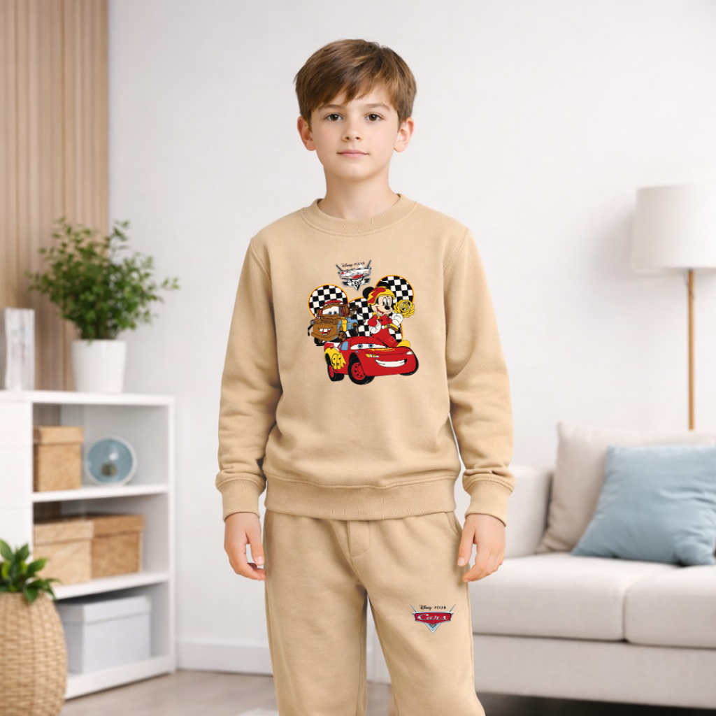 Conjunto Moletom Infantil e Juvenil Masculino Estampa Carros Blusa e Calça Flanelada Inverno