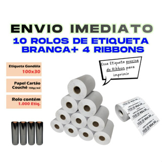 *ENVIO IMEDIATO* 10 (DEZ) ROLOS ETIQUETA DE GÔNDOLA  (BRANCA) + 4 RIBBONS  -- ZEBRA /ARGOX /ELGIN em Oferta na Shopee