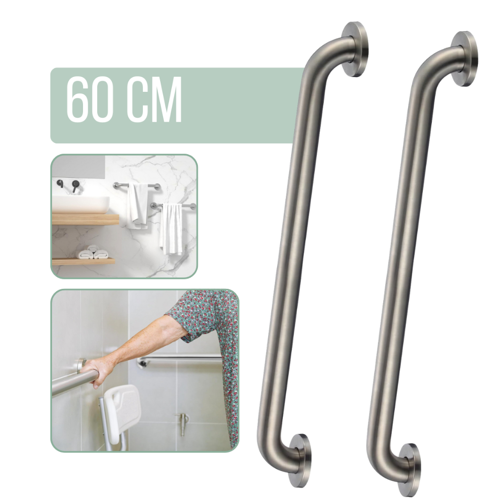 Barra De Apoio Kit 2un Aço Inox Suporte Para Idoso Banheiro 60cm