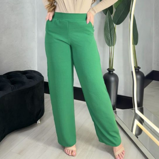 calça pantalona forrada feminina plus size social Wide Leg Duna Tendência Lisa — imagem 2 de 2