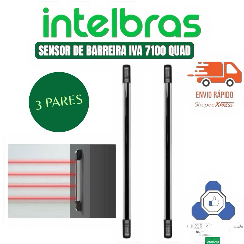 3 PARES SENSOR DE BARREIRA IVA 7100 QUAD INTELBRAS