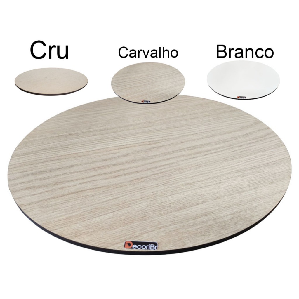 Prato Giratório De Mesa Multiuso, Base Giratório 30 40 50 ou 60cm MDF Cru Branco Carvalho Decori Br